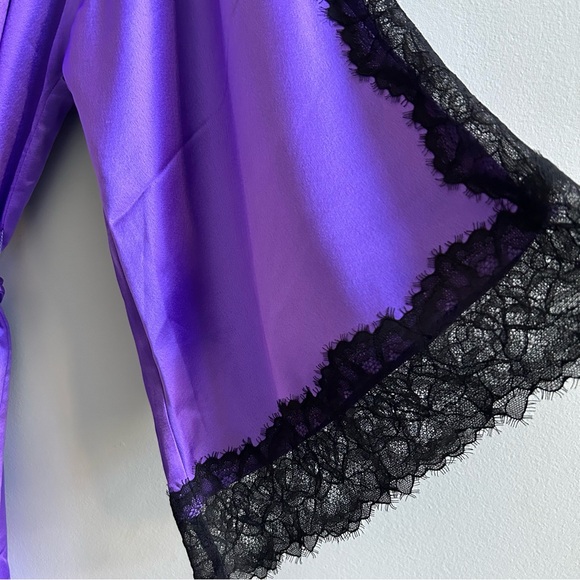 NWOT Victoria’s Secret Purple Black Luxe Collection Lace Trim Kimono Robe, XS/S - Picture 6 of 11